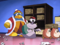 Escargoon helps King Dedede to alter the cartoon to his liking.